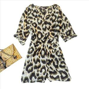 Charlie Jade Women's Romper Size Medium Animal Print White Brown Green 100% Silk